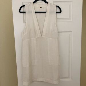 Free People Deep V Linen White Dress